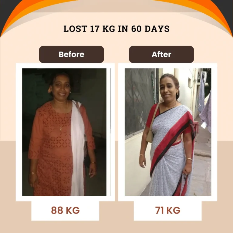 Weight Reduction Within 60 days from 88 to 71 by online nutrition consultation