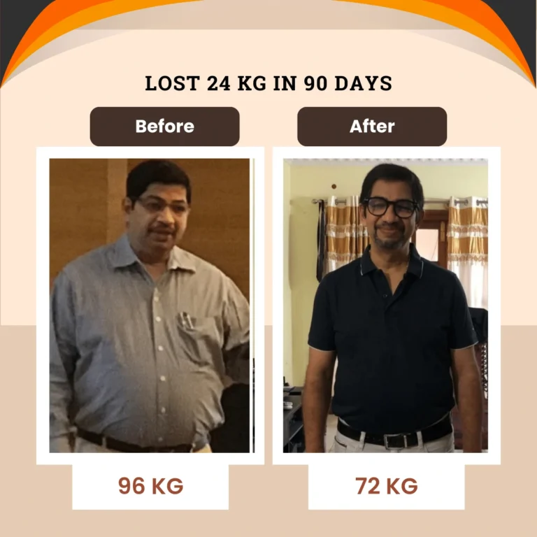 Weight Reduction Within 90 days from 96 to 72 by online nutrition consultation