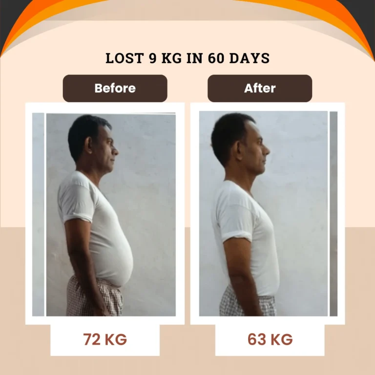 Weight Reduction Within 60 days from 72 to 63 by online nutrition consultation