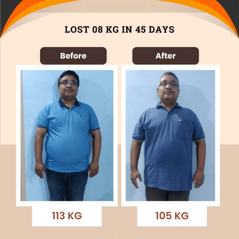 Weight Reduction Within 45 days from 113 to 105 by online nutrition consultation