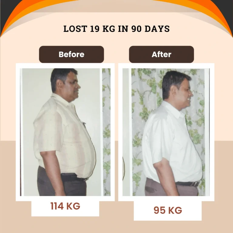 Weight Reduction Within 90 days from 114 to 95 by online nutrition consultation